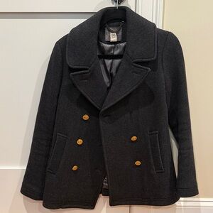 J. Crew Charcoal Pea Coat with Brass Buttons